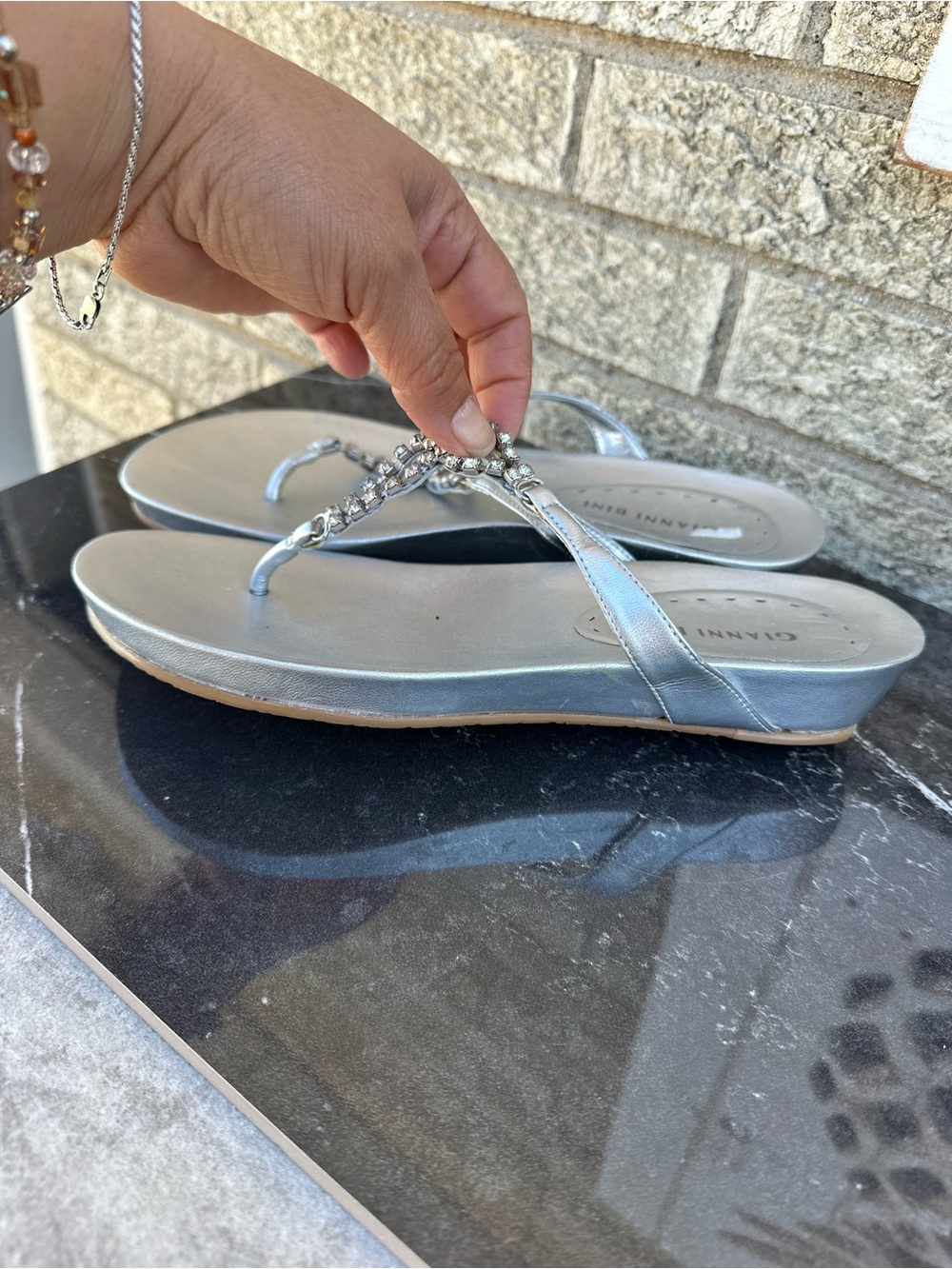 Gianni Bini Silver Embellished Sandals Size 7